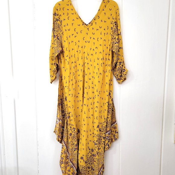 Tolani Collection Dresses & Skirts - Tolani Collection Mustard Floral Handkerchief Hem Dress